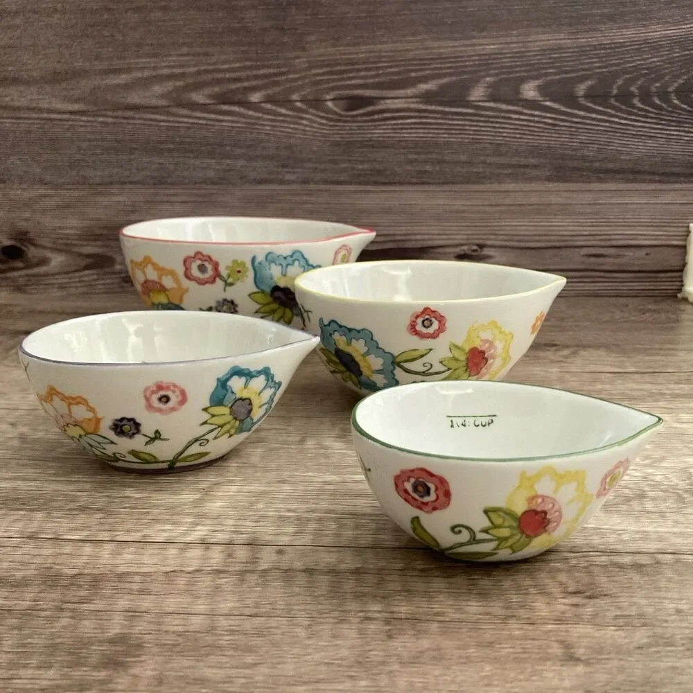 Pier 1 Floral Measuring Cups Hand Painted Cottagecore Boho Nesting